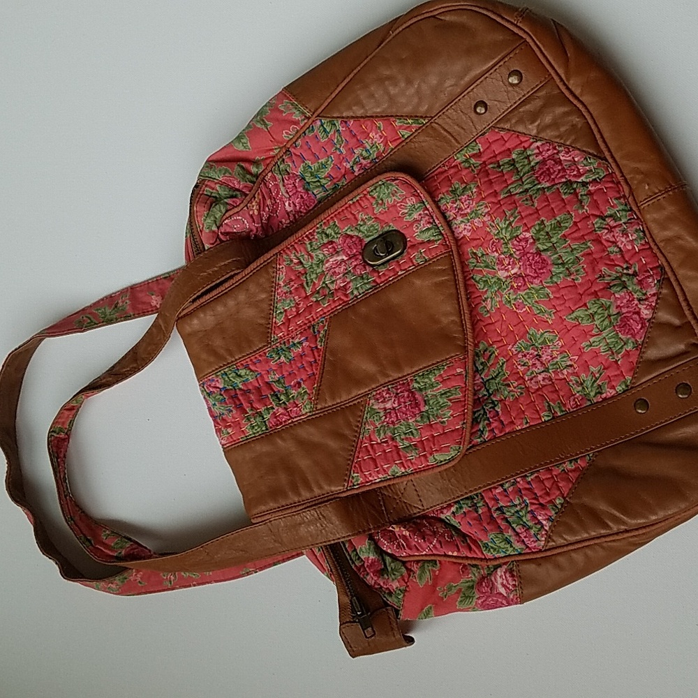 UO Mixed Media Cotton Shoulder Tote